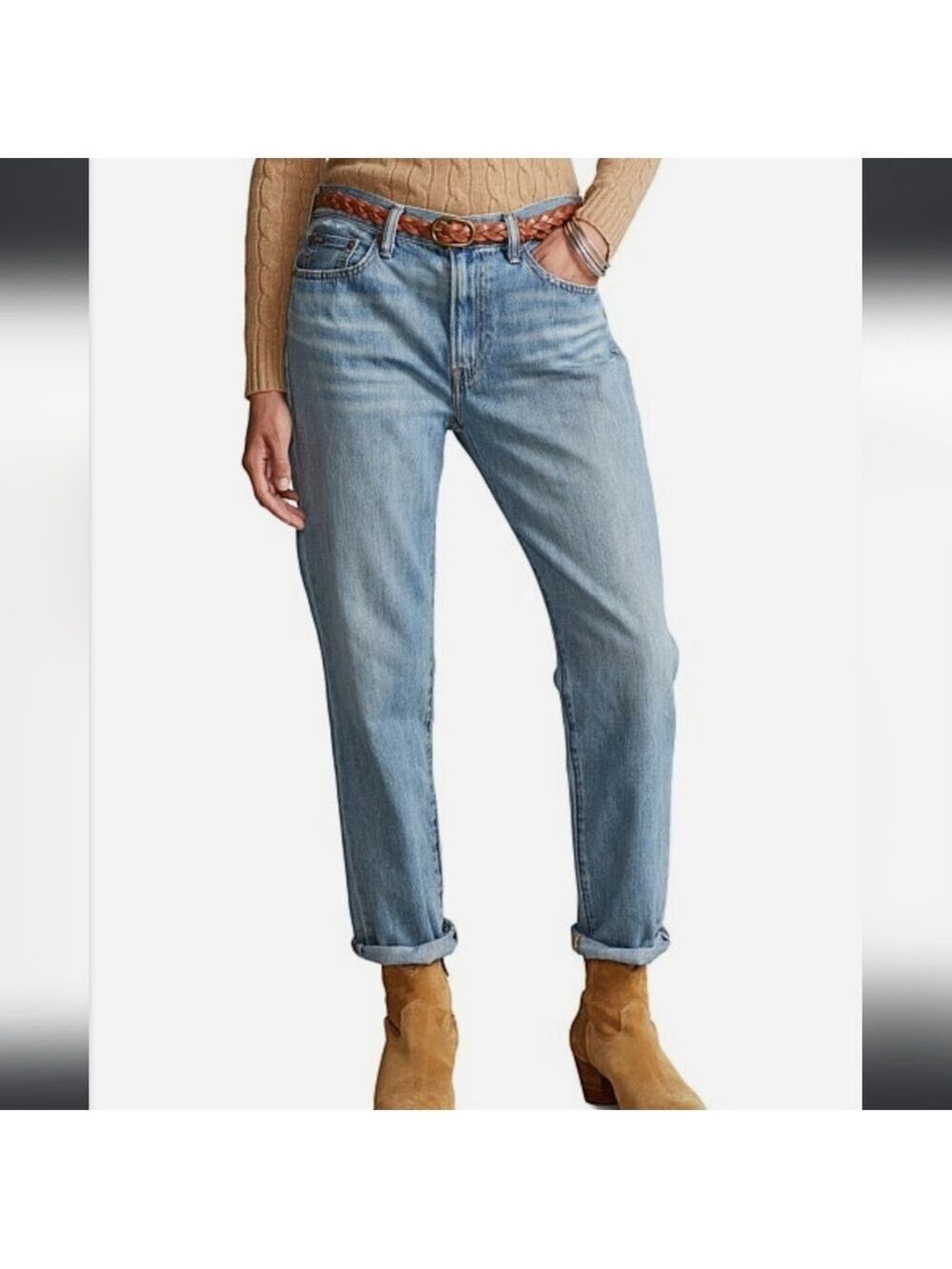 Ralph Lauren Women's Light Wash Jeans Denim with Navy Accents Size 8 New
